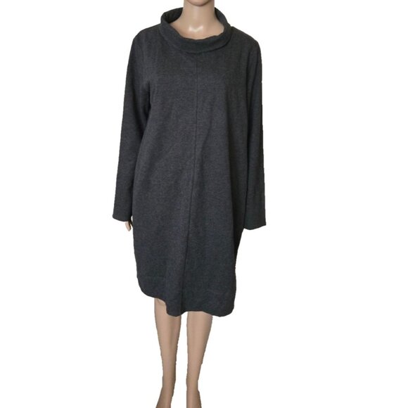 J Jill Pure Jill Charcoal Gray Cowl Neck Front Seam Sweatshirt Dress size L - Picture 1 of 8